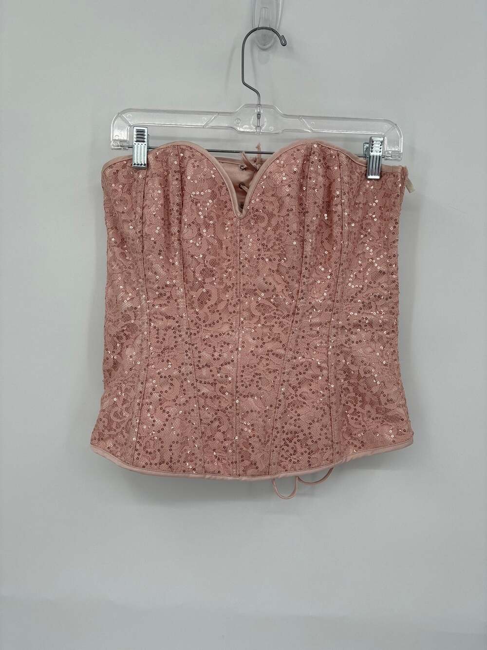 Shirley of Hollywood Pink Lace Strapless Bustier Corset Top Crop Size 38